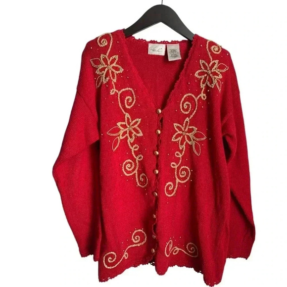 Vintage Kathie Lee Cardigan Sweater Size Medium Red - Picture 2 of 10